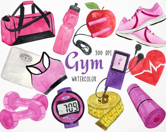 fitness clipart, workout clipart, fitness clip art, gym clipart, workout equipment, watercolor clipart, exercise clipart, exercise equipment