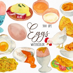Watercolor Eggs Clipart, Eggs Graphics, Eggs Illustration, Omelette Clipart, Food Clipart, Benedict Eggs Clipart, Deviled Eggs Clipart