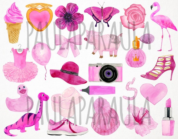 Buy Watercolor Pink Clipart, Pink Color Clipart, Pink Objects Clipart, Pink  Things Clipart, Pink Items Clipart, Pink Graphics, Pink Illustration Online  in India 