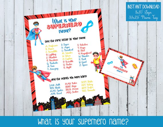 Printable Superhero Name Game What's your Superhero Name | Etsy