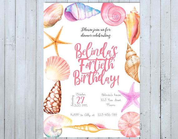 Seashells Birthday Invitation Seashels Invitation Seashells | Etsy
