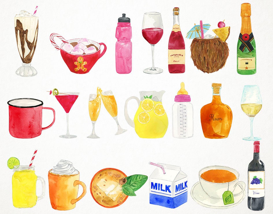 Watercolor Drinks Clipart, Watercolor Beverages Clipart, Drinks Clip ...
