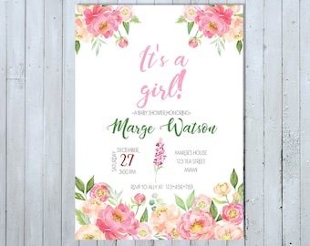 Roses and Gold Baby Girl Shower Invitation | Baby Pink | Baby Girl Shower Invite | Printable Baby Shower or Printed Invitations | Floral