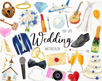 Watercolor Wedding Clipart, Engagement Clipart, Bride Clipart, Marriage Clipart, Wedding Day Clipart, Bridal Clipart, Romantic Clipart, Ring