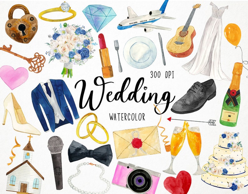 Watercolor Wedding Clipart Engagement Clipart Bride Clipart - Etsy