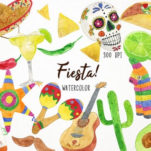 Fiesta Clipart, Mexican Clipart, Fiesta Clip Art, Watercolor Fiesta Clipart, Cinco de Mayo Clipart, Mexico Clipart, Watercolor Clipart