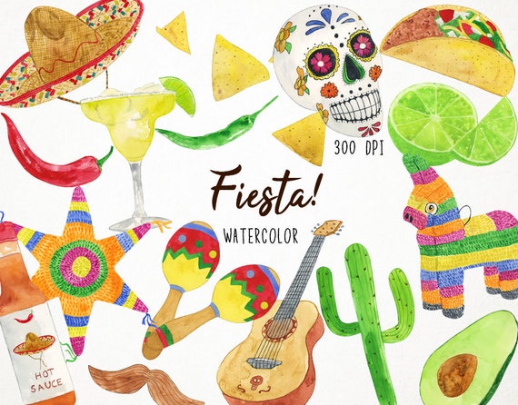 Fiesta Clipart, Mexican Clipart, Fiesta Clip Art, Watercolor Fiesta Clipart, Cinco de Mayo Clipart, Mexico Clipart, Watercolor Clipart