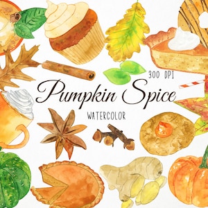 pumpkin spice clipart, fall clipart, watercolor pumpkin, fall watercolor clipart, autumn clipart, watercolor fall clipart, clipart pumpkin