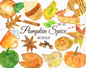 pumpkin spice clipart, fall clipart, watercolor pumpkin, fall watercolor clipart, autumn clipart, watercolor fall clipart, clipart pumpkin