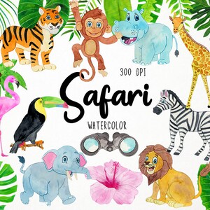 Watercolor Safari Clipart, Jungle Clipart, Safari Animals Clipart, Jungle Animals Clipart, Savanna Clipart, Woodland Animals Clipart