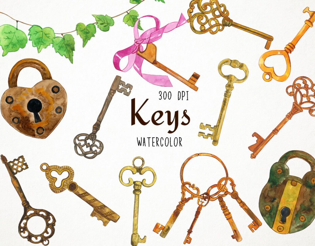 Key Clipart, Key PNG, Key Clip Art, Key Illustration, Digital Key, Lock  Clipart, Wedding Clipart, Watercolor Key, Antique Key Clipart -  Ireland
