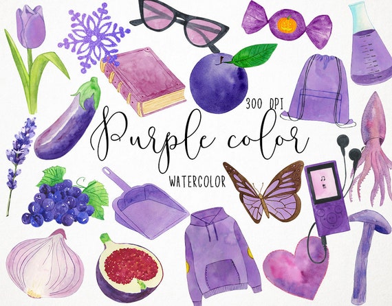 Watercolor Purple Clipart, Purple Color Clipart, Purple Objects Clipart, Purple  Things Clipart, Purple Items Clipart, Purple Color Graphics 