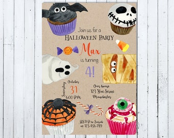 Urodziny Halloween zaproszenie, Halloween zaproszenie dla dzieci, jesień zaproszenie urodzinowe, upiorny celebracja cute Halloween akwarele