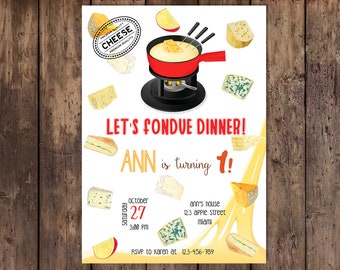 Fondue Invitation, Fondue Party, Cheese Invitation, Fondue Invite, Cheese Invite, Fondue Birthday, Cheese Fondue, Fondue Dinner Party