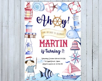 Nautische uitnodigen, nautische verjaardag uitnodiging, nautische uitnodiging, nautisch verjaardagsfeestje, Ahoy uitnodiging, Sailor verjaardag uitnodiging
