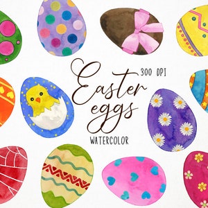 Watercolor Easter Eggs Clipart, Easter Clipart, Spring Clipart, Springtime Clipart, Holidays Clipart, Easter Eggs Graphics, Easter Vector