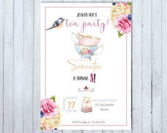 Tea Party Invitation, Tea Party Birthday Invitation, High Tea Invitation, Shabby Chic Birthday Invitation, Garden Party Invitation, Floral