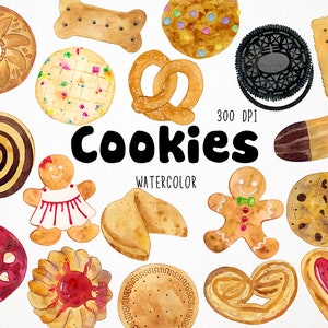 Watercolor Cookies Clipart, Biscuits Clipart, Bakery Clipart, Pastries Clipart, Baking Clipart, Dessert Clipart, Cookies Graphics, Sweets