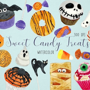 halloween clipart, halloween sweets clipart, watercolor halloween clipart, halloween watercolor clipart, halloween candy clipart, trick or