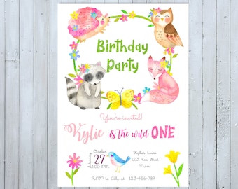 Convite para floresta de primavera, convite de aniversário para floresta de primavera, convite para floresta de primavera, convite selvagem, convite selvagem para animais