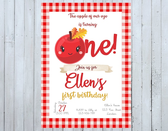 Apple of our eye first birthday invitation, apple of our eye invitation, apple of my eye invitation. apple invitation, apple birthday invite