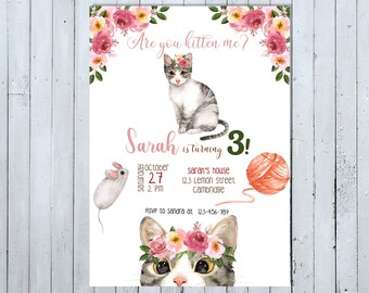 Kitty Birthday invitation, Kitty Invitation, Kitty Invite, Cat Invitation, Cat Invite, Are you kitten me, Kitty Cat Birthday Party