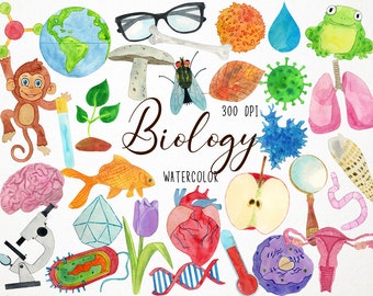 Watercolor Biology Clipart, Biologist Clipart, Science Clipart, Laboratory Clipart, Animals Clipart, Zoology Clipart, Biology Graphics