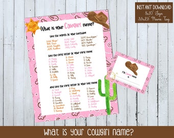 What's your Cowgirl Name Game, Cowgirl Name Generator, Cowgirl Birthday Game, Cowgirl Party Game, Cowgirl Party Decor Game, Horse Birthday