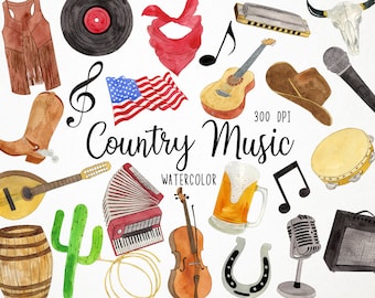 Watercolor Country Music Clipart, Country Clipart, Country Music Festival Clipart, Western Clipart, American Music Clipart, Western Music
