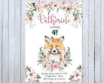 Fox Birthday Invitation, Fox Girl Invitation Forest Birthday Invitation Woodland Birthday Invitation Girl Birthday Invitation Fox Invitation