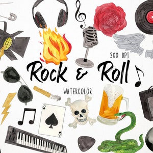 Aquarel Rock & Roll Clipart, Rock and Roll Clipart, Heavy Metal Clipart, Rock Music Clipart, Metal Clipart, Rock and Roll Illustratie