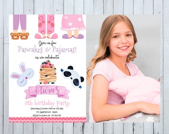 Pancakes and Pajamas Birthday Invitation with Photo, Sleepover Invitation, Sleepover Birthday Invitation, Sleepover Invite, Pajama Party