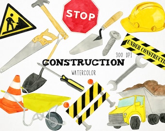 Construction Clipart, Construction Clip Art, Watercolor Construction Clipart, Watercolor Clipart, Construction Watercolor Clipart, Tools