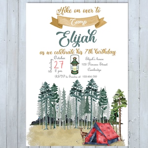 Camping Birthday Invitation, Camping Invitation, Hiking Invitation, Tent Invitation, Summer Camp Invitation, Campfire Invitation, Campout