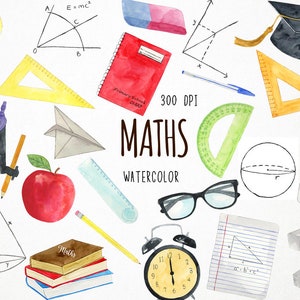 Watercolor Maths Clipart, Mathematics Clipart, School Clipart, Educational Clipart, Back to School Clipart, Maths Clip art, Maths PNG
