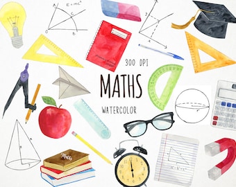 Watercolor Maths Clipart, Mathematics Clipart, School Clipart, Educational Clipart, Back to School Clipart, Maths Clip art, Maths PNG