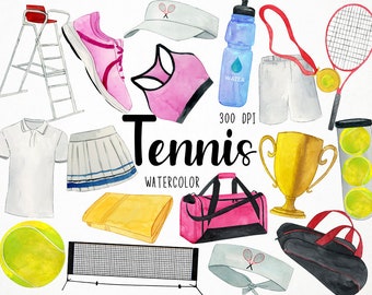Watercolor Tennis Clipart, Tennis Graphics, Tennis Illustration, Tennis Match Clipart, Sports Clipart, Racket Clipart, Tennis Equipment