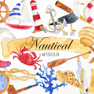 Nautical Clipart, Nautical Watercolor Clipart, Nautical Clip Art, Watercolor Nautical Clipart, Watercolor Sailboat Clipart, Anchor Clipart