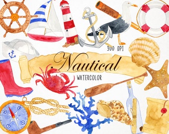 Clipart nautico, Clipart acquerello nautico, ClipArt nautico, acquerello, Clipart watercolor Sailboat, Clipart di ancoraggio