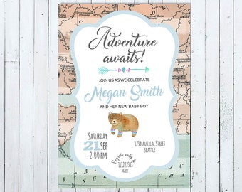 Adventure Awaits Baby Shower Invitation, Invitation Boy Baby Shower, Adventure Baby Shower Invitation, Adventure Baby Shower Invite