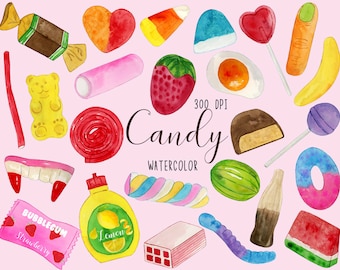 Watercolor Candy Clipart, Sweets Clipart, Candy Shop Clipart, Gumdrops Clipart, Candyland Clipart, Dessert Clipart, Lollipop Clipart