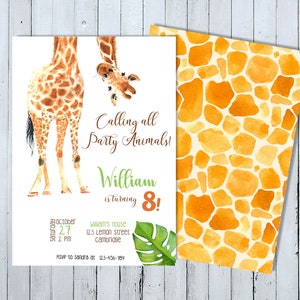 Giraffe Birthday Invitation, Zoo Birthday Invitation, Party Animal Invitation, Giraffe Party Invite, Safari Invitation, Jungle Invitation