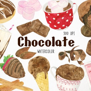 Chocolate Clipart, Watercolor Chocolate, Hot Chocolate Clipart, Clipart Chocolate, Watercolor Chocolate Clipart, Chocolate Clip Art