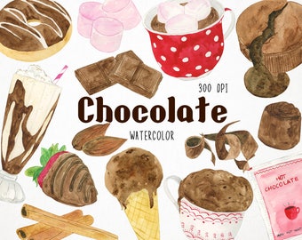 Chocolate Clipart, Watercolor Chocolate, Hot Chocolate Clipart, Clipart Chocolate, Watercolor Chocolate Clipart, Chocolate Clip Art