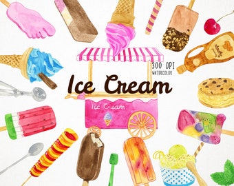 Watercolor Ice Cream Clipart, Watercolor Popsicle Clipart, Ice Cream Truck Clipart, Invitation Clipart Birthday Party Clipart Summer Clipart