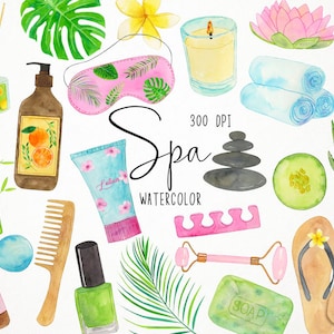 Watercolor Spa Clipart, Self Care Clipart, Beauty Clipart, Relax Clipart, Helath Clipart, Spa Day Clipart, Wellness Clipart, Massage Clipart
