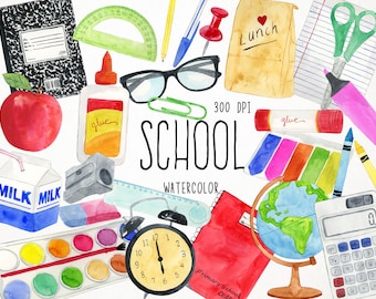 School Clipart, Watercolor Clipart, Back to School Clipart, School Clip Art, Teacher Clipart, Watercolor School Clipart, School Watercolor