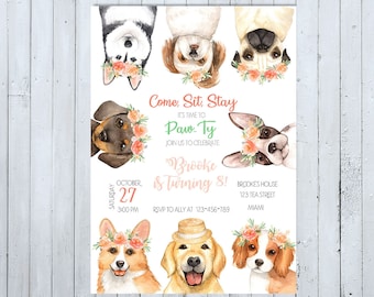 Puppy Party Invitation, Puppy Birthday Invitation, Dog Birthday Invitation, Puppy Invitation, Dog Invitation, Dog Party Invitation, Pawty