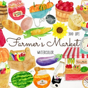 Watercolor Farmers Market Clipart, Market Stall Clipart, Organic Food Clipart, Farming Clipart, Farmer's Market Clipart, Vegetable Stall