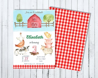 Einladung zur Geburtstagsfeier Bauernhof, Farm Geburtstag einladen, Nutztiere, alte MacDonald Aufforderung, Bauernhof, Kuh Einladung, Kindergeburtstag